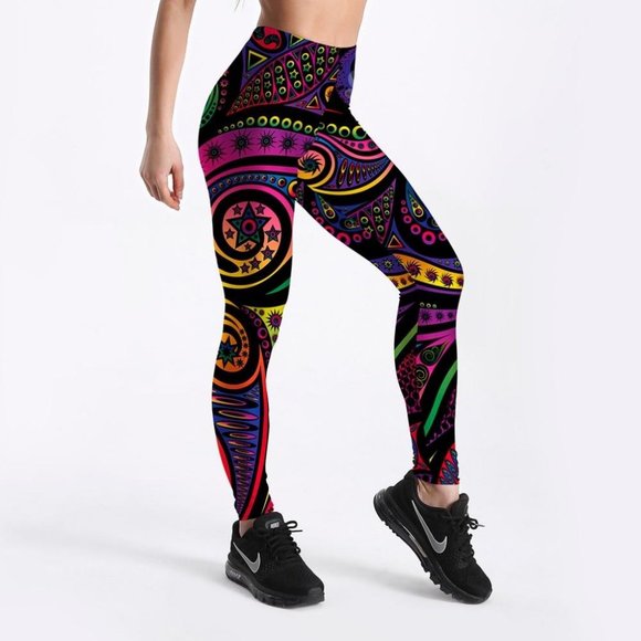 Pants - Color Totem Printed Black Sexy High Waist L017